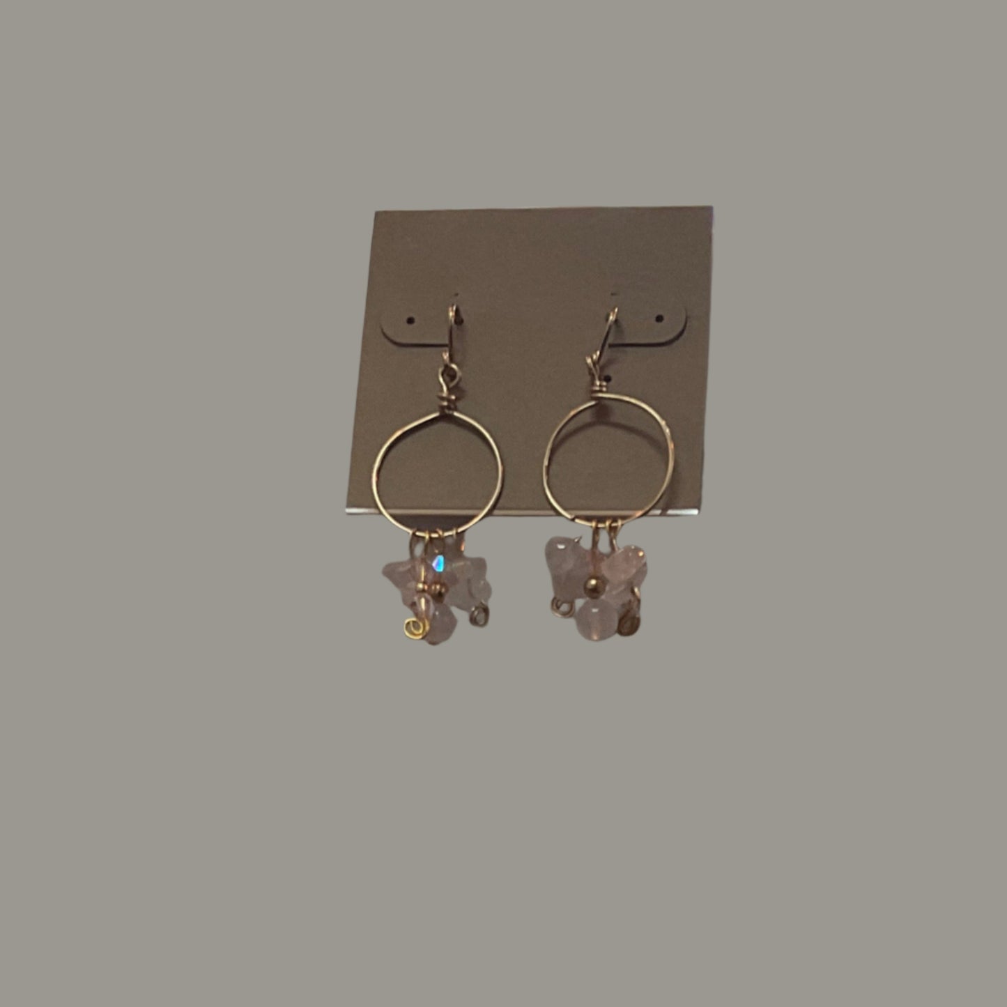KK Rose Quartz Hanging Hoop Earrings