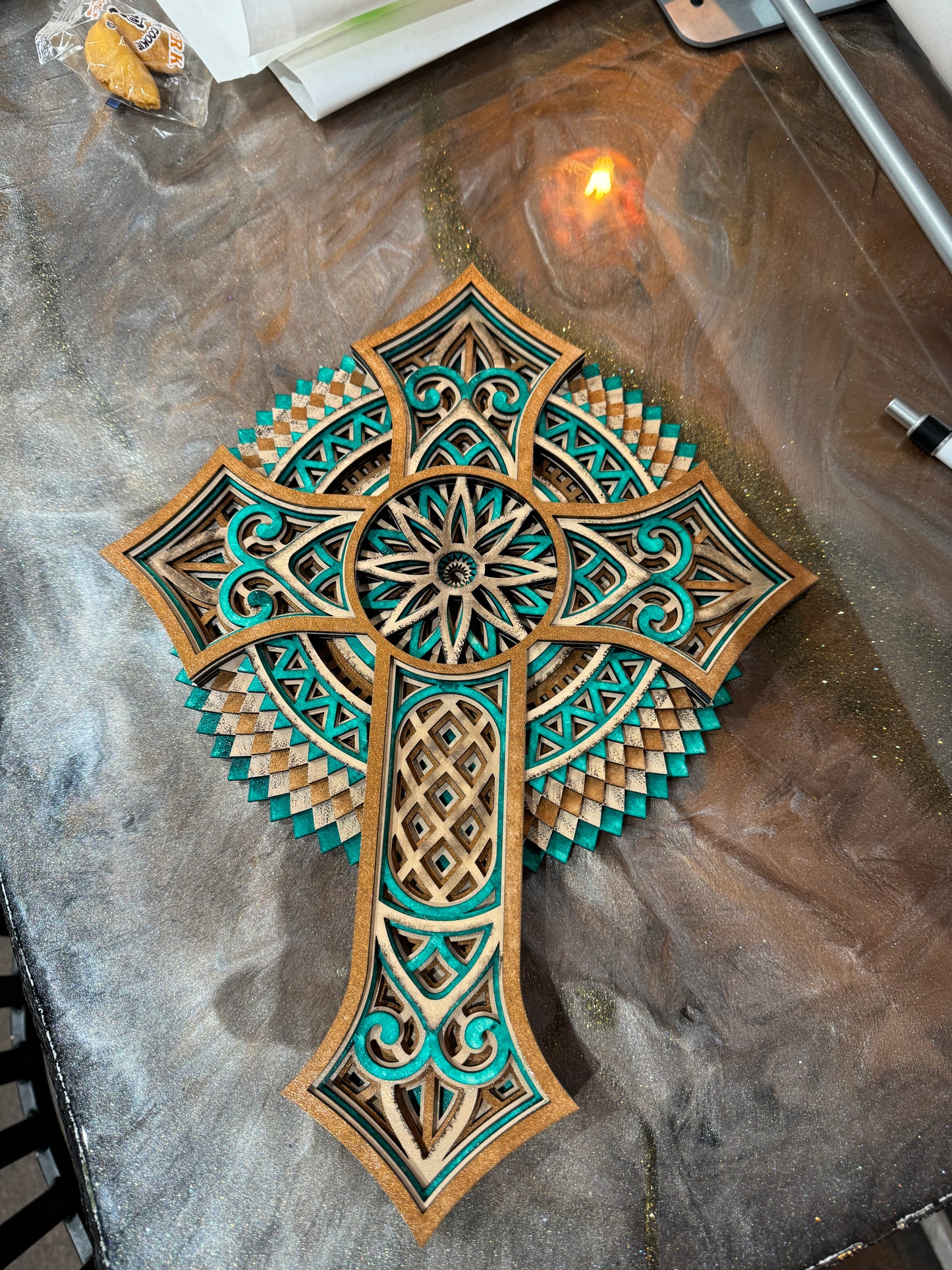 HE Hand painted layered wood cross